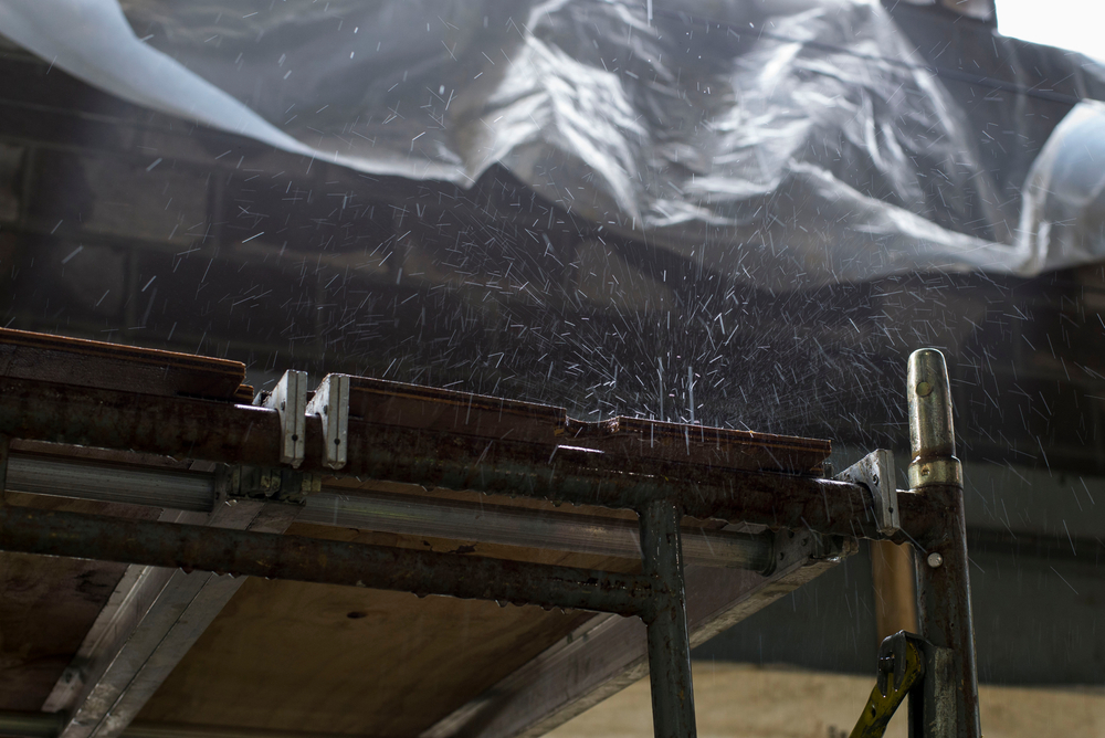 scaffoldings in rain